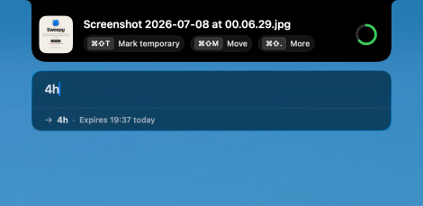 Setting a custom 4-hour expiry for a temporary file in Sweepy