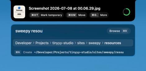 Moving a file to another folder with Sweepy's fuzzy search